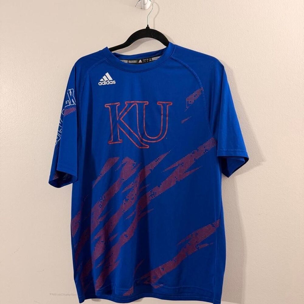 Adidas Kansas Jayhawks KU "Rock Chalk" blue performance tee, Size L 🏀